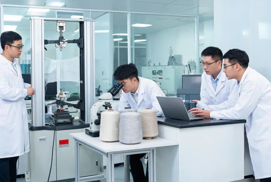Textile material engineering team in a laboratory