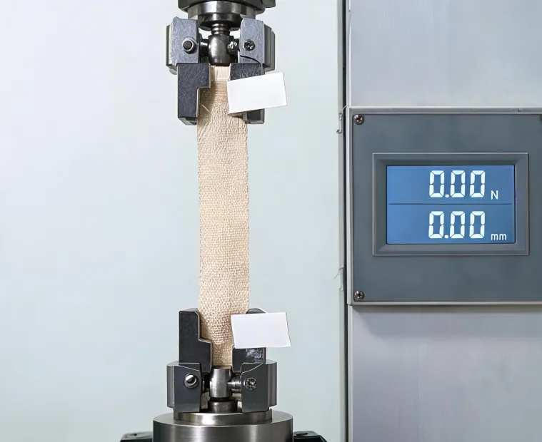 Stretch fabric test specimen and laboratory instrument